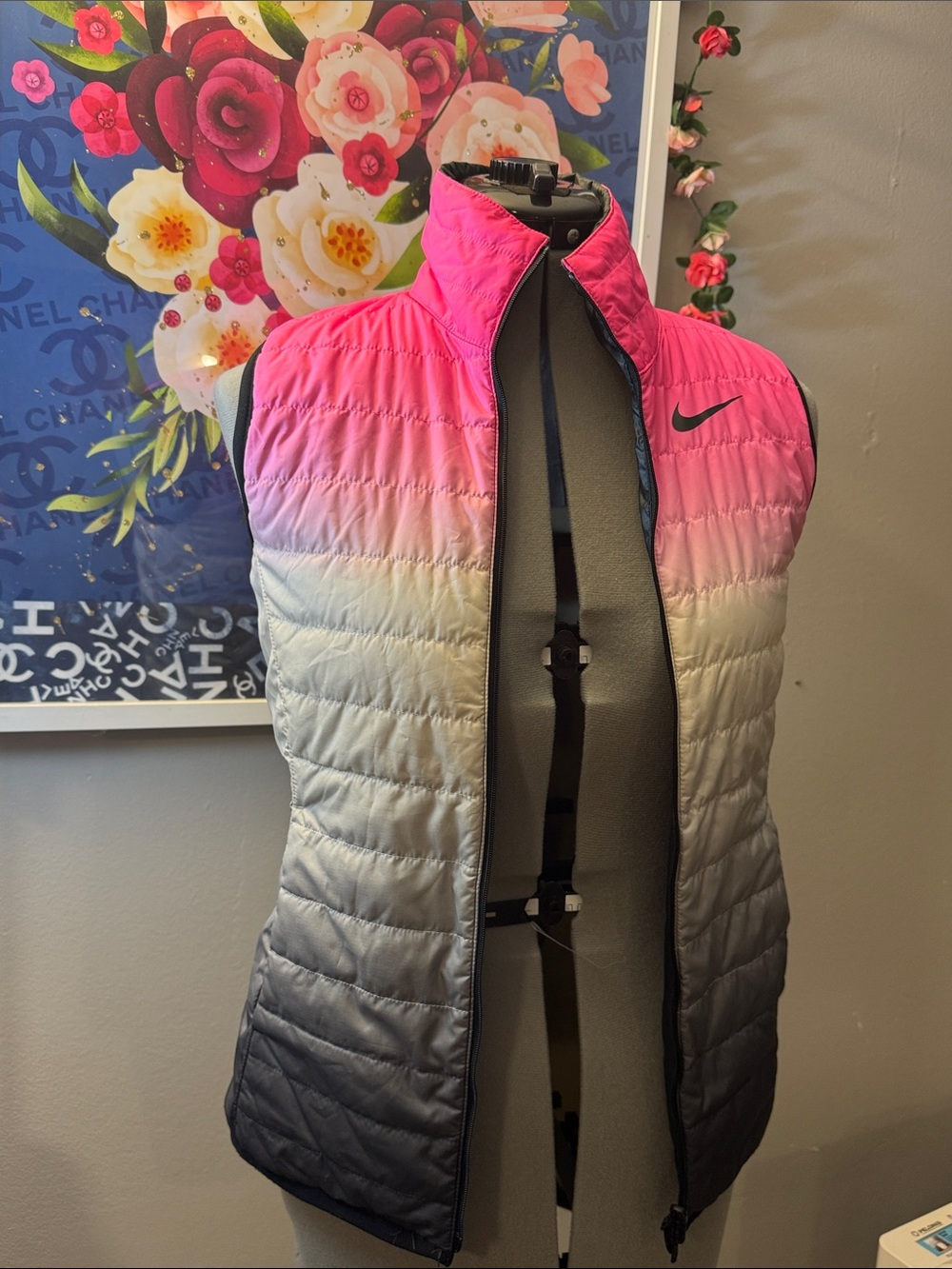 Nike Women's Ombre Puffer Vest - Hot Pink to Gray